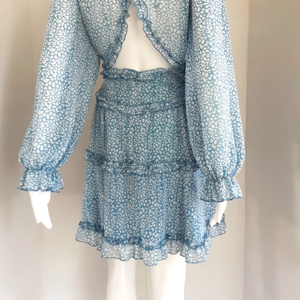 PLUS SZ XL ROMANTIC FRILLY BABY BLUE CUT OUT BACK SEXY DEEP V-NECK DRESS - Picture 6 of 10